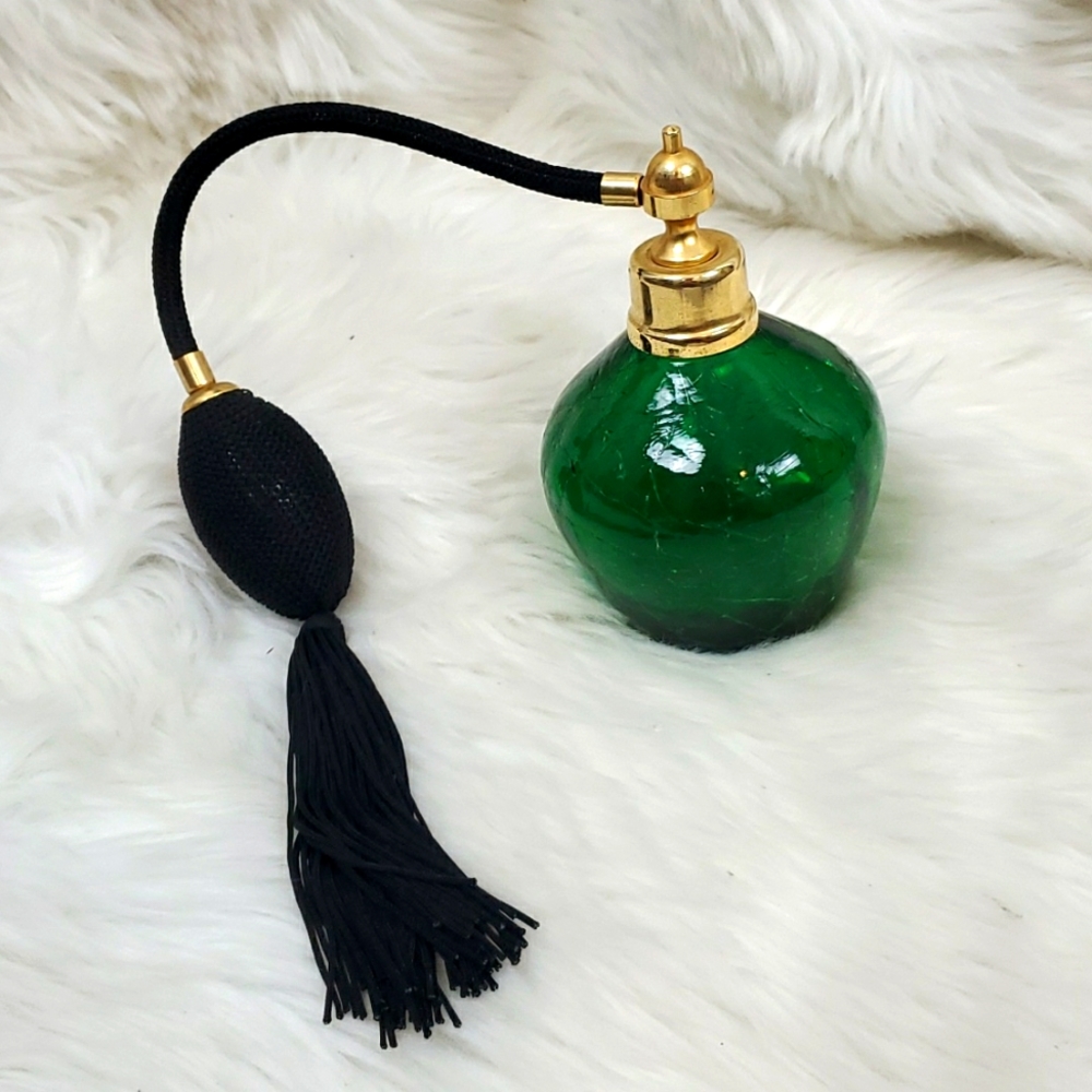 Vintage Art Deco Green Perfume Spray bottle